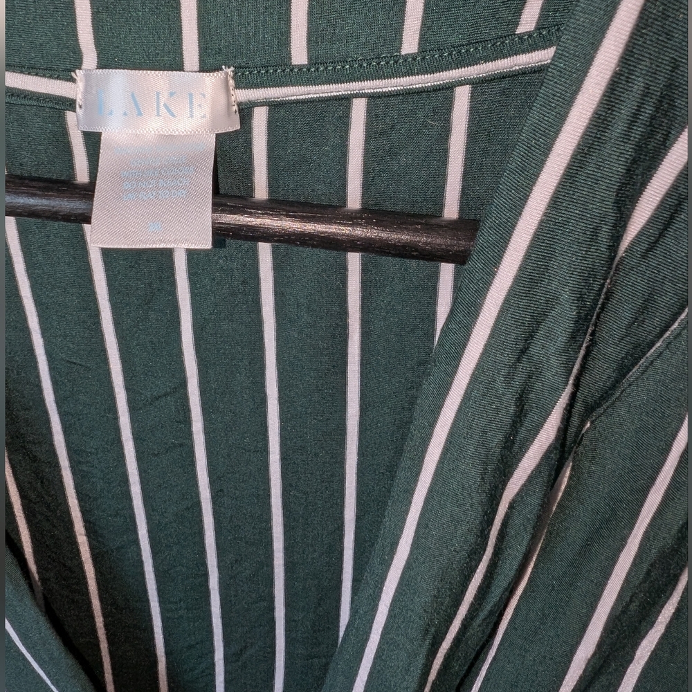 Lake Kimono Pajama Set 2XL XXL Wrap Top Pants DreamKnit Green Stripe Women Modal - Picture 3 of 10